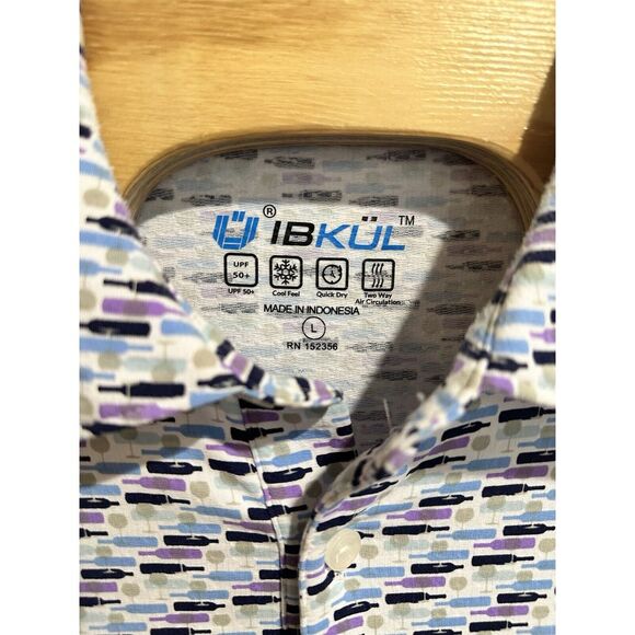 IBKUL Golf‎ Polo Shirt Men's Large Performance All Over Print Wine - Picture 4 of 4